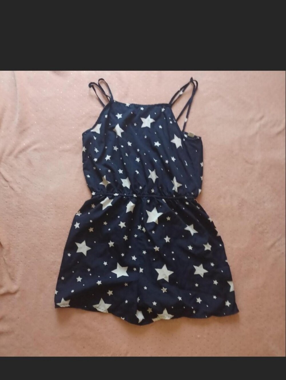 Free People Navy Star-Print Romper with Spaghetti Straps